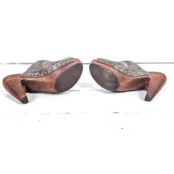 Nine West suede leather high heel wooden platform studded peep toe clog mules 6 - Picture 7 of 7